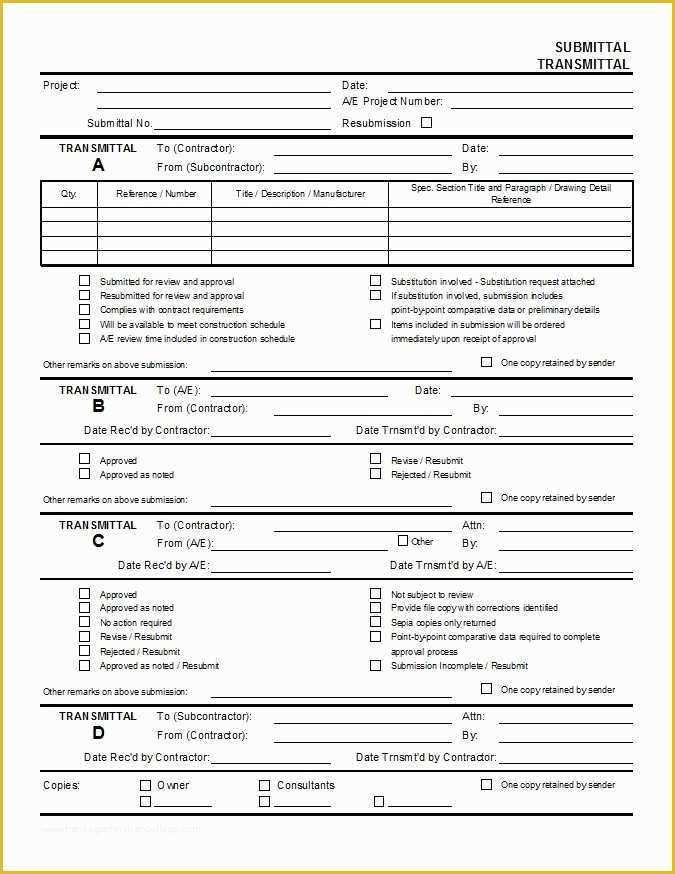 Free Construction Submittal form Template Of Submittal Transmittal Cms