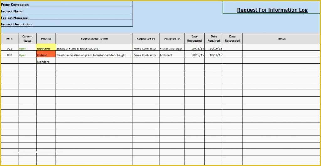 Free Construction Submittal Log Template Of Construction Rfi Log Template Excel Kategori Construction