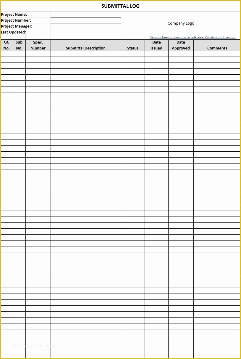 Free Construction Submittal Log Template Of Construction Schedule Templates & form Templates for Excel