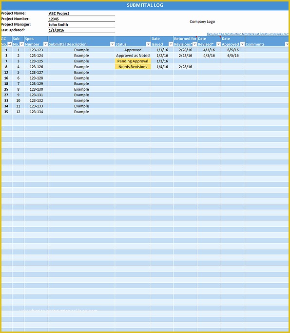 Free Construction Submittal Log Template Of Download Submittal Log Template