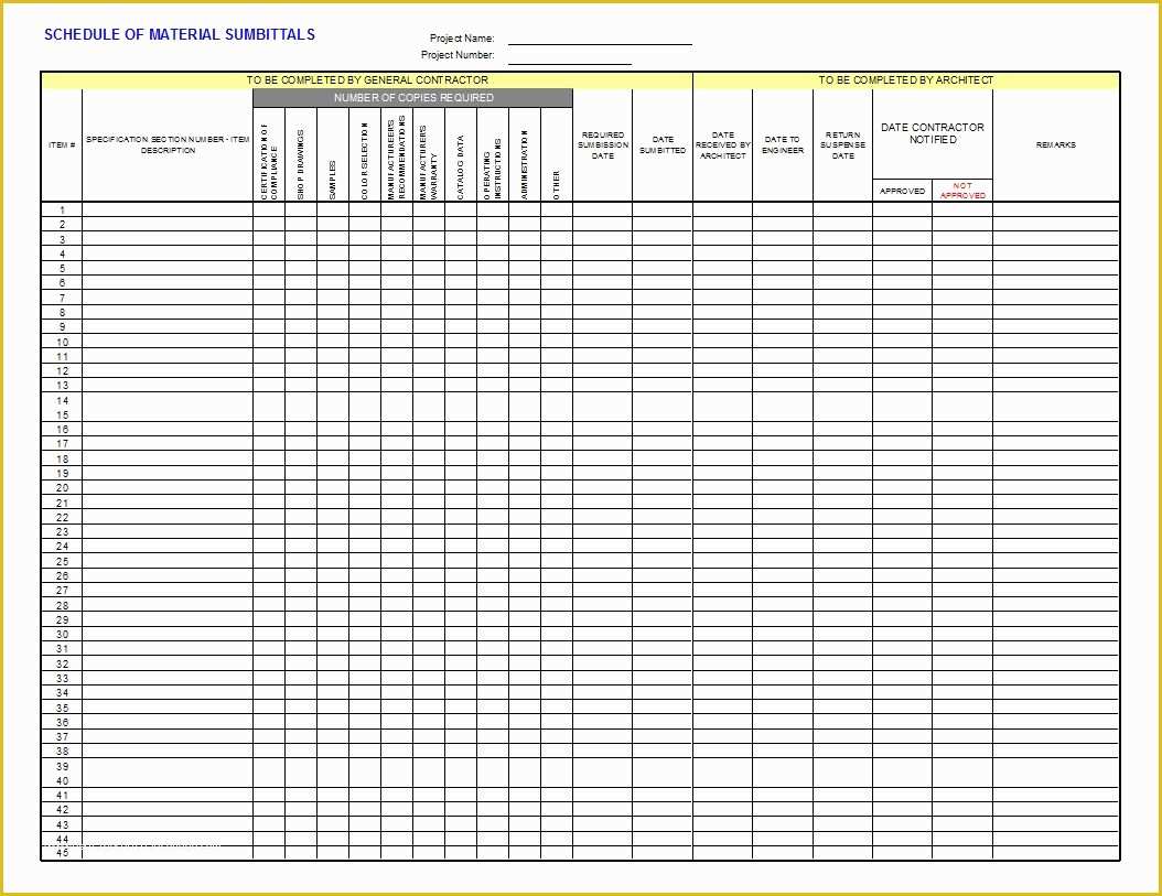 Free Construction Submittal Log Template Of Submittal Log Cms