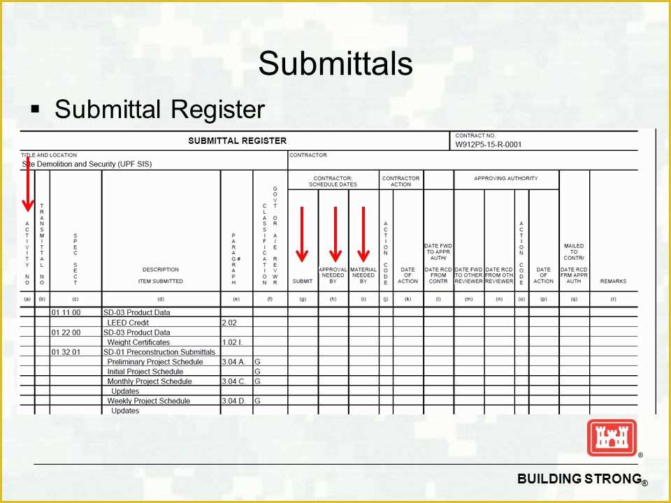 Free Construction Submittal Log Template Of Succeeding On Usace Construction Contracts Ppt