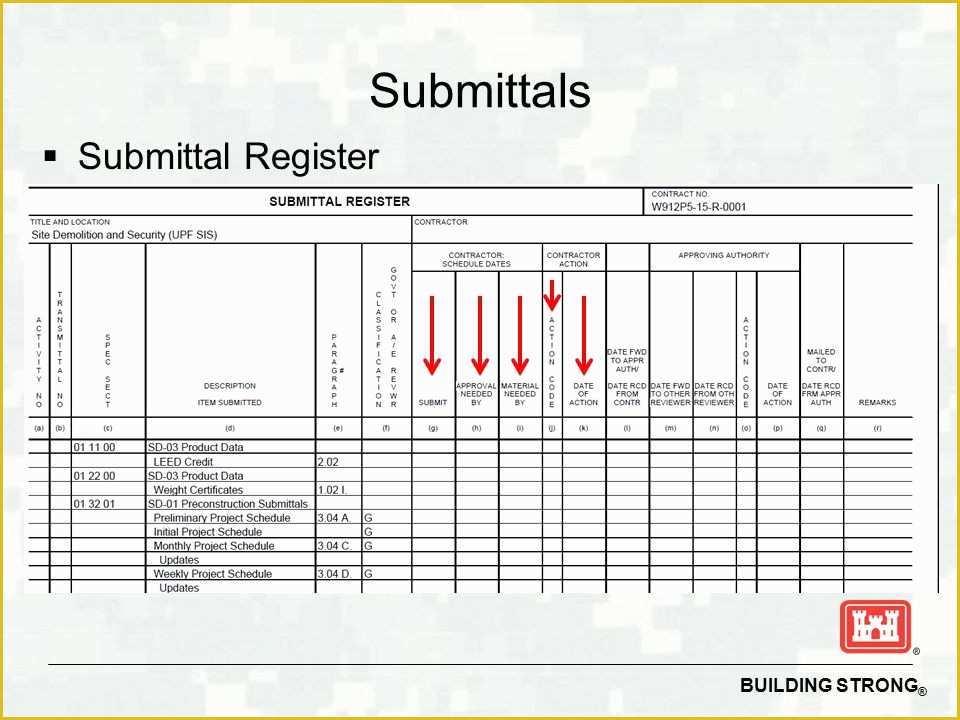 Free Construction Submittal Log Template Of Succeeding On Usace Construction Contracts Ppt
