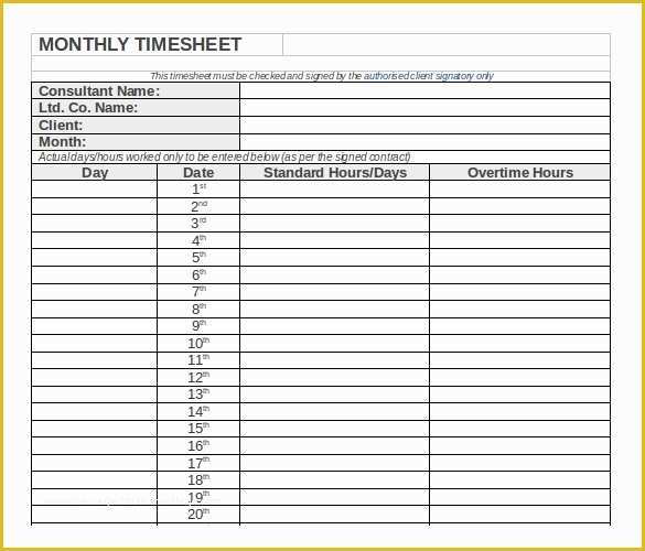 Free Consultant Timesheet Template Of 23 Monthly Timesheet Templates Free Sample Example