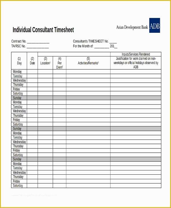 Free Consultant Timesheet Template Of 30 Timesheet Templates Free Sample Example format