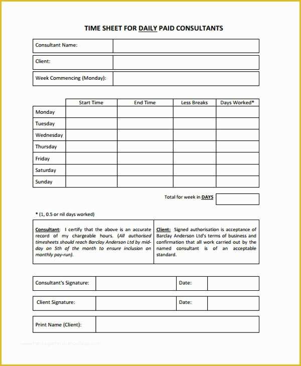 Free Consultant Timesheet Template Of 36 Timesheet Templates In Pdf