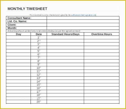 Free Consultant Timesheet Template Of 6 Excel Monthly Timesheet Template Exceltemplates