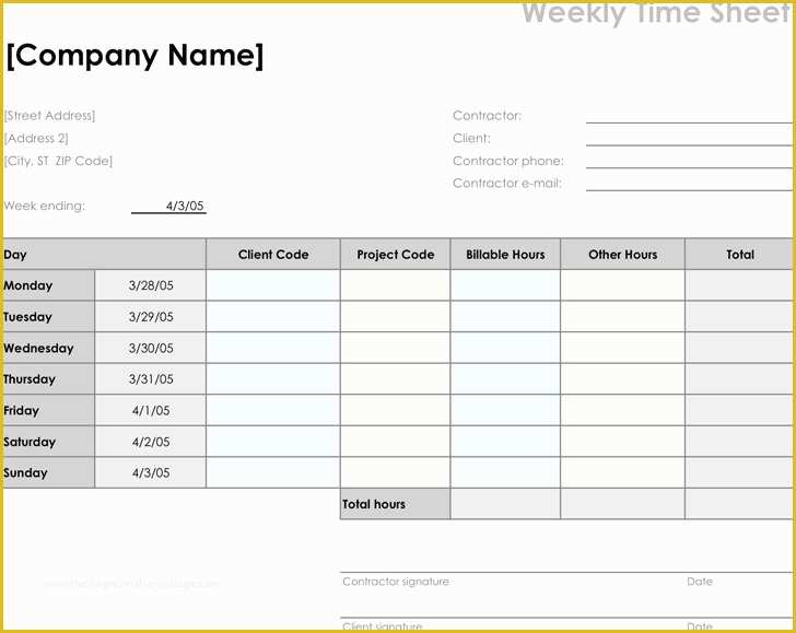 Free Consultant Timesheet Template Of 6 Weekly Timesheet Template Free Download