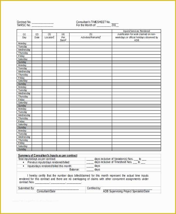 Free Consultant Timesheet Template Of Sample Consultant Timesheet Template 9 Free Documents