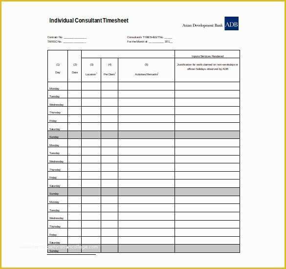 Free Consultant Timesheet Template Of Timesheet Templates – 35 Free Word Excel Pdf Documents