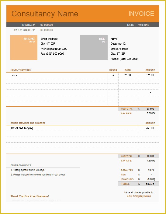 Free Consulting Invoice Template Word Of Consultant Invoice Template for Excel