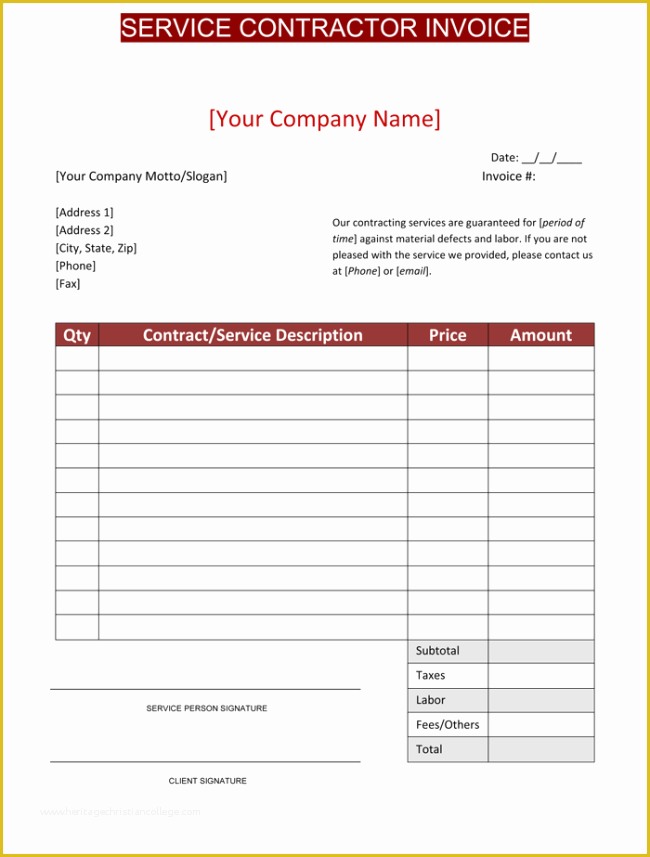 Free Consulting Invoice Template Word Of Contractor Invoice Template 6 Printable Contractor Invoices