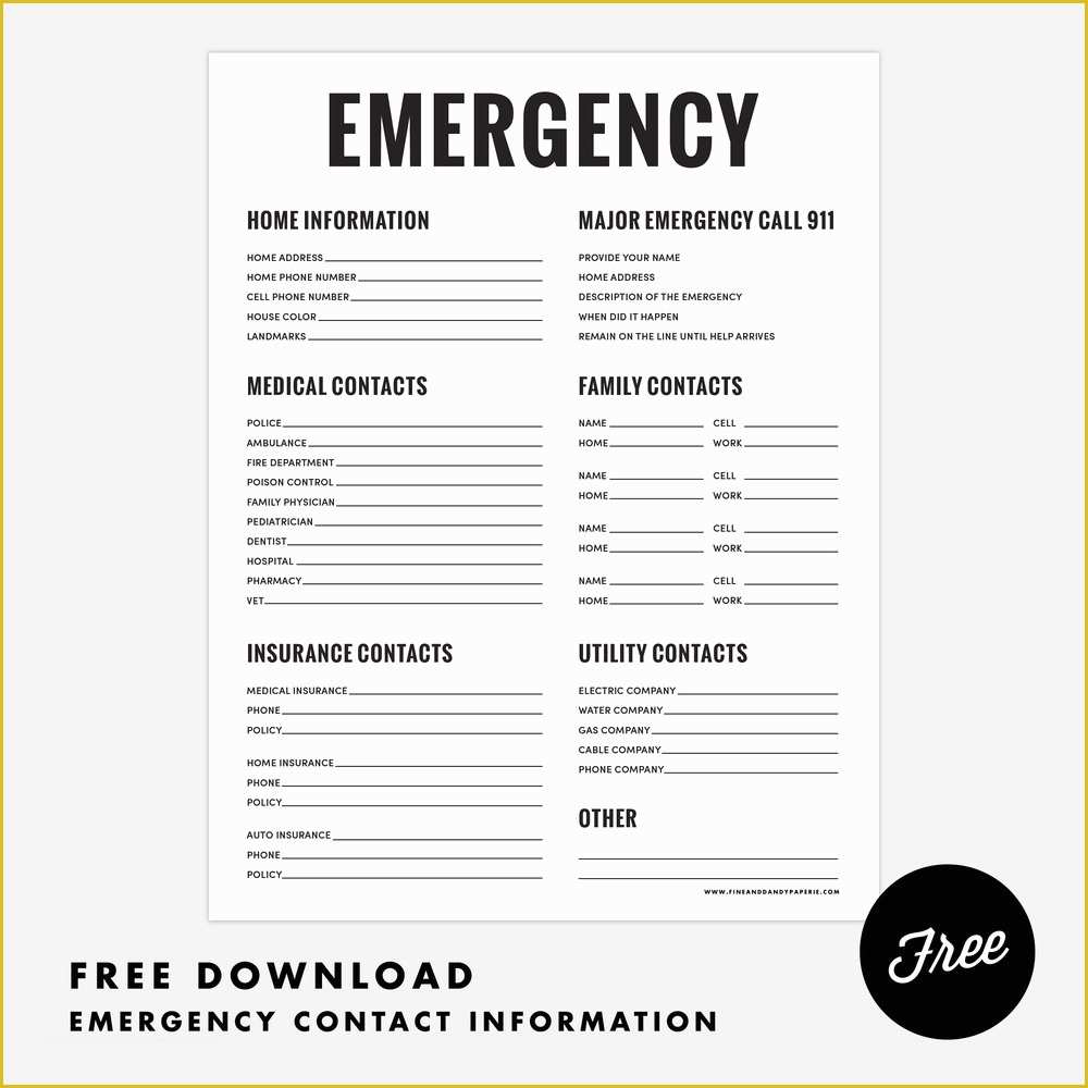 Free Contact Information Template Of 7 Best Of Printable Emergency Contact List