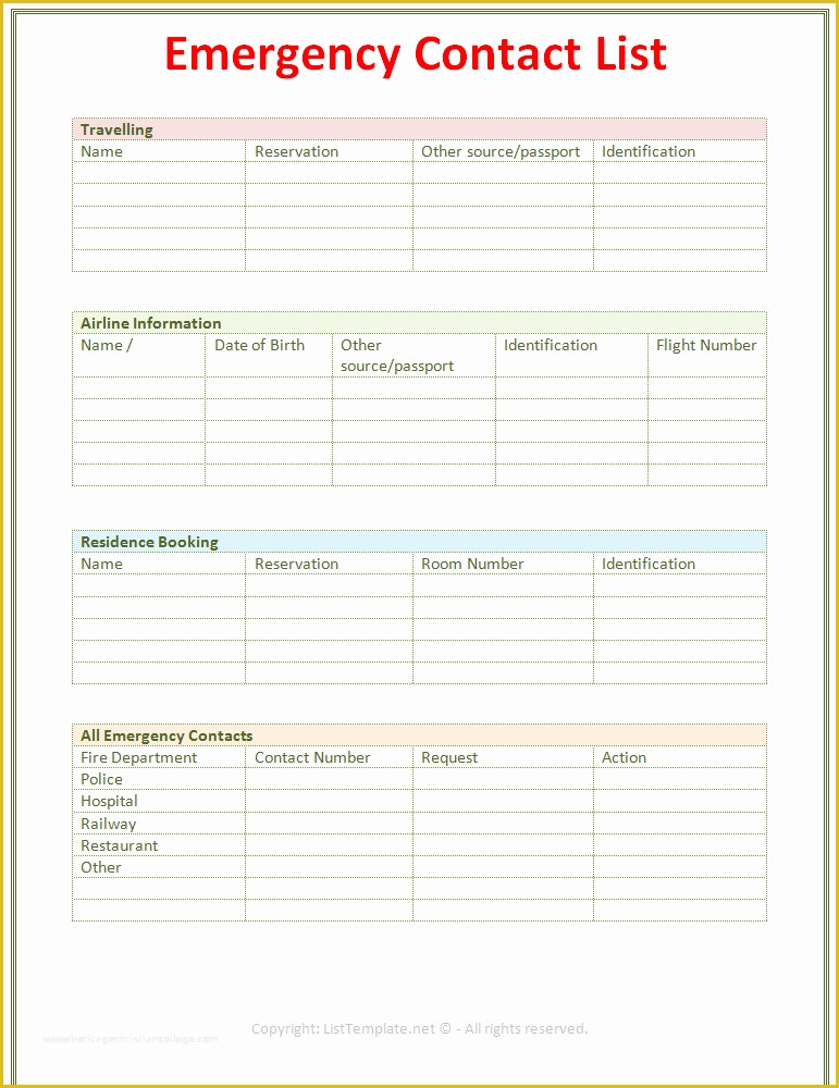 Free Contact Information Template Of 8 Best Of Free Printable Emergency Contact form