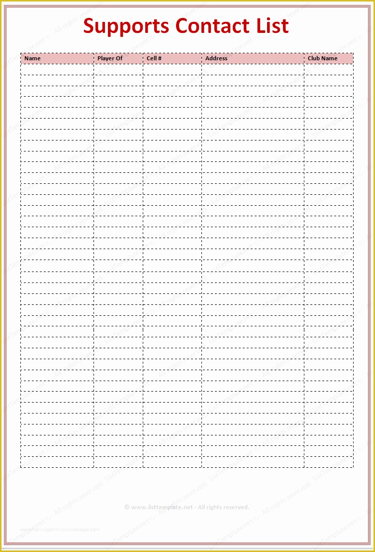 Free Contact Information Template Of Contact Information Template for Supports List Templates