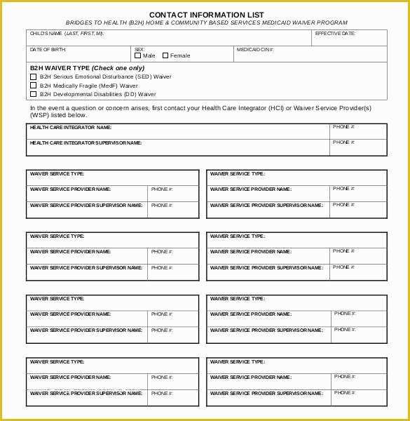 Free Contact Information Template Of Contact List Template 19 Free Sample Example format