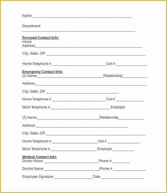 Free Contact Information Template Of Emergency Contact forms 11 Download Free Documents In