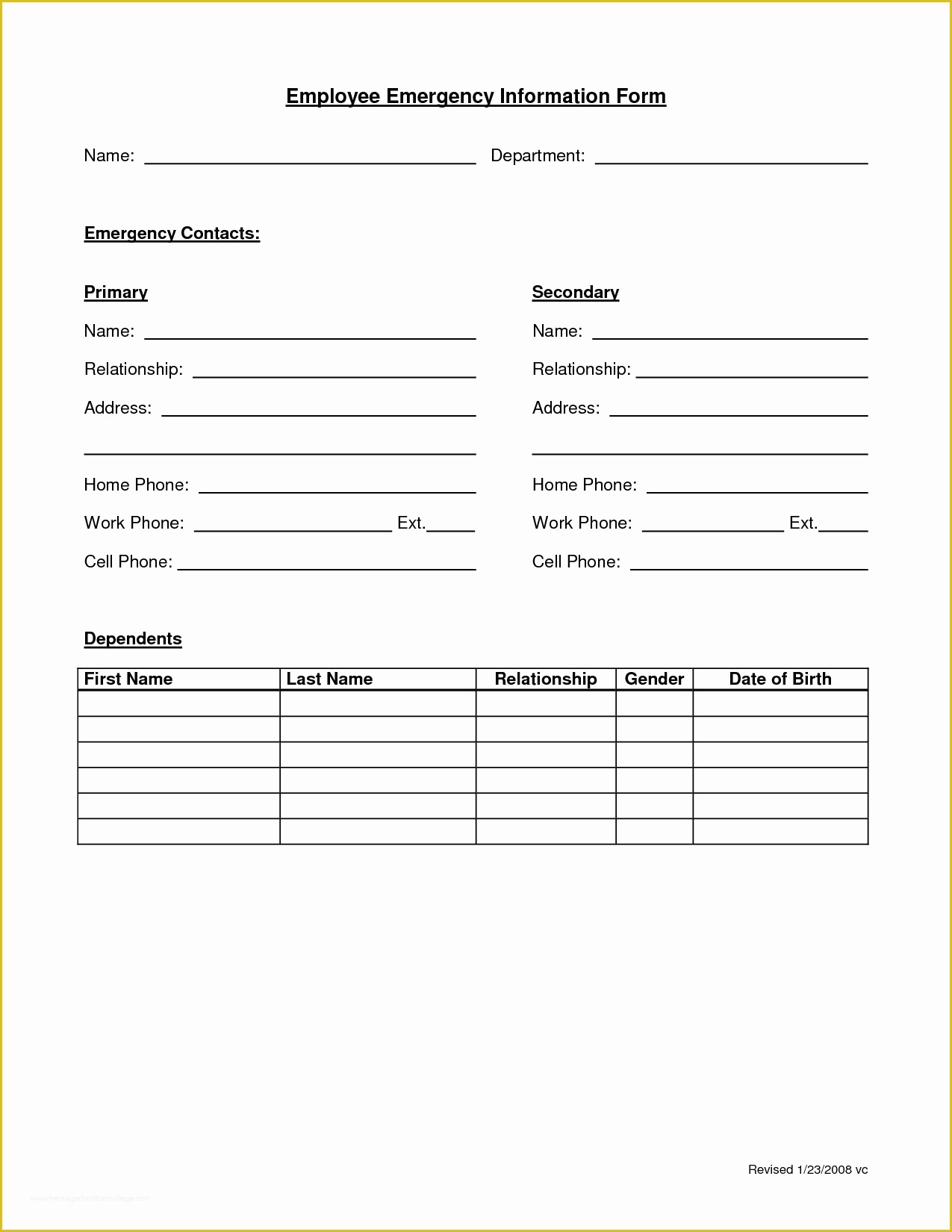 Free Contact Information Template Of Employee Emergency form Employee forms