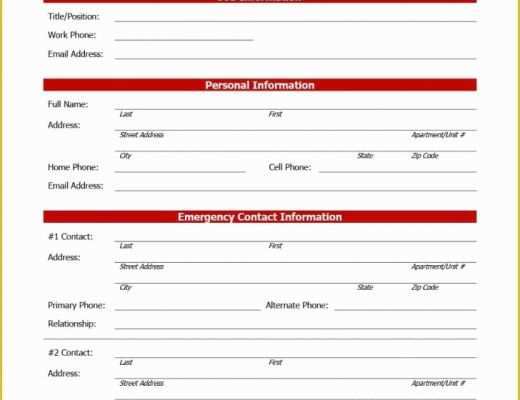 Free Contact Information Template Of Employee Information form