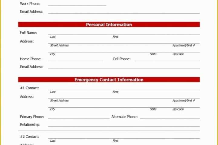 Free Contact Information Template Of Employee Information form