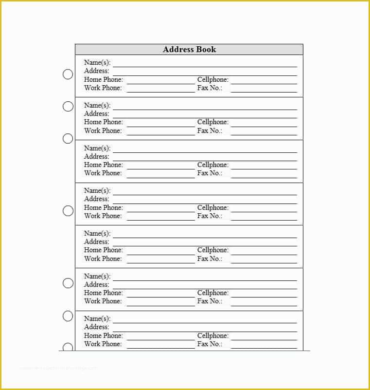 Free Contact Information Template Of Free Address Book Template Lavanc