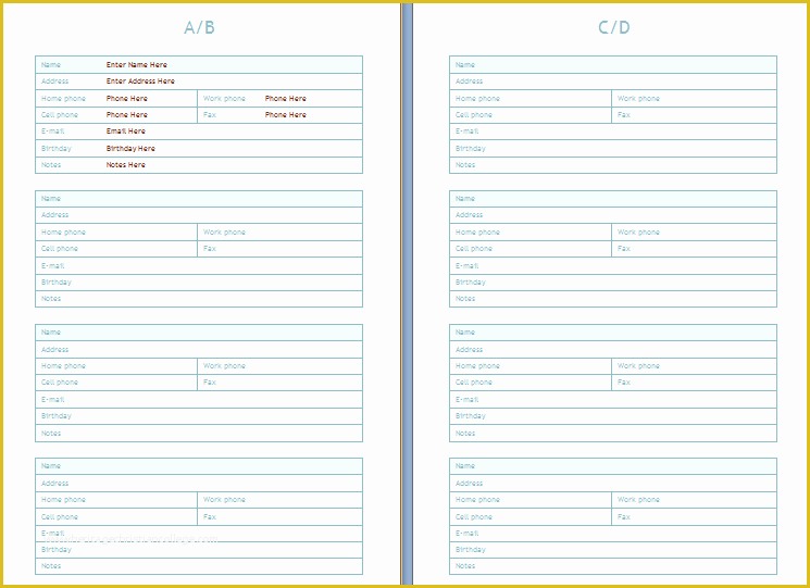 Free Contact Information Template Of Phone and Address Book Template at Wordtemplatesbundle
