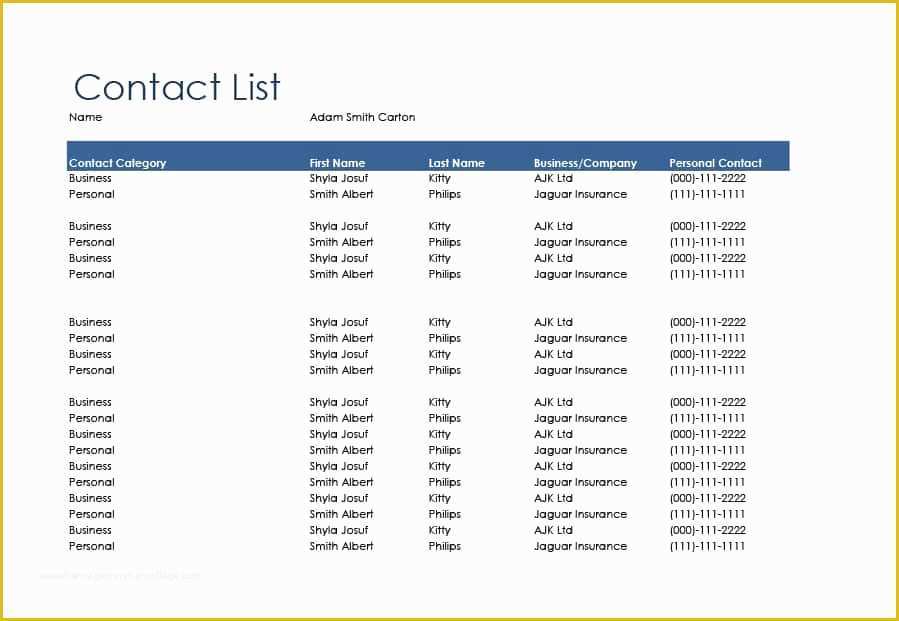 Free Contact List Template Of 40 Phone & Email Contact List Templates [word Excel]