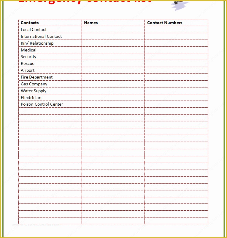 Free Contact List Template Of 7 Best Of Printable Employee Emergency Contact List