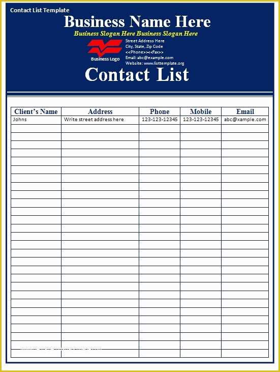 Free Contact List Template Of Contact List Template Free formats Excel Word