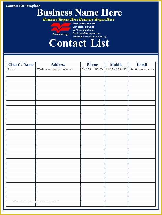 Free Contact List Template Of Contact List Template Free formats Excel Word