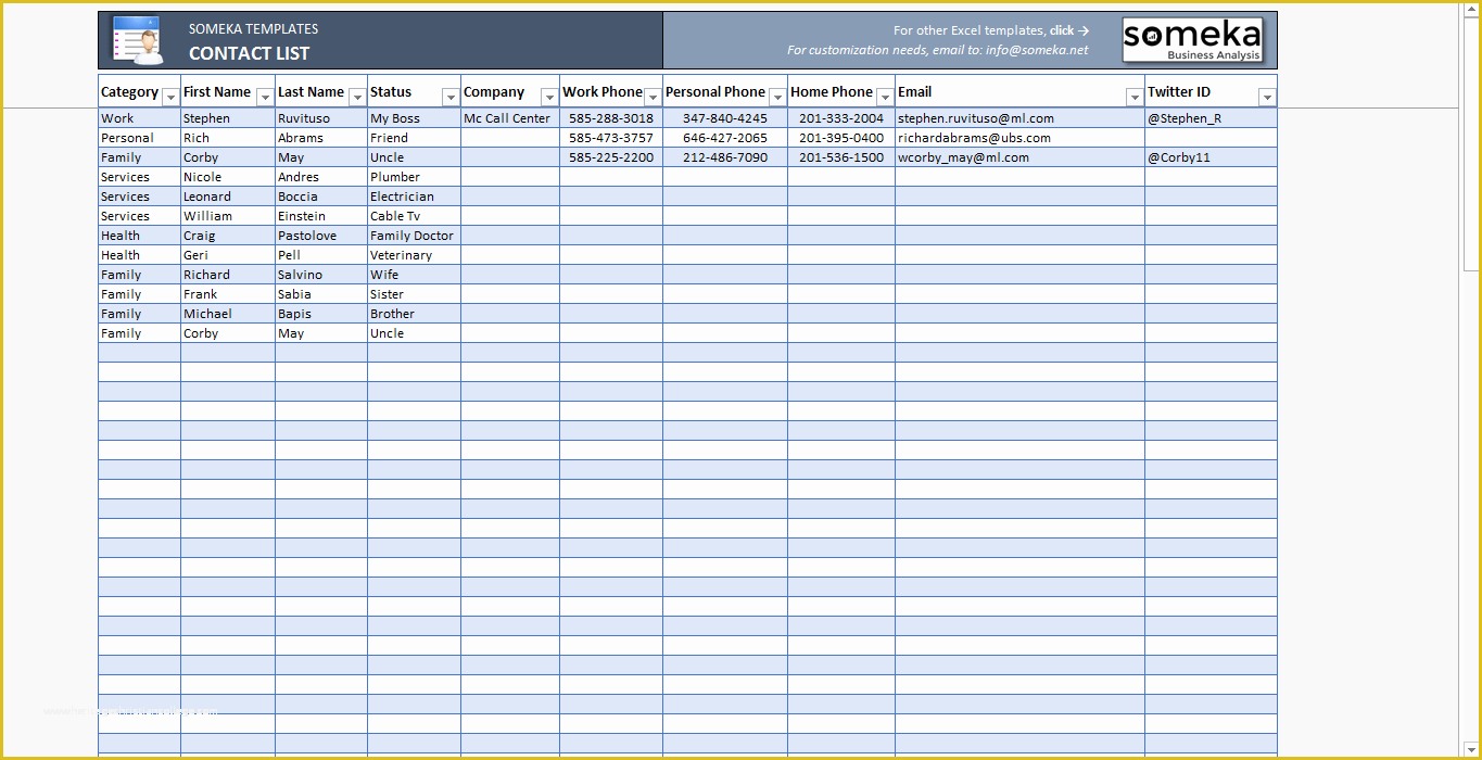 Free Contact List Template Of Contact List Template In Excel