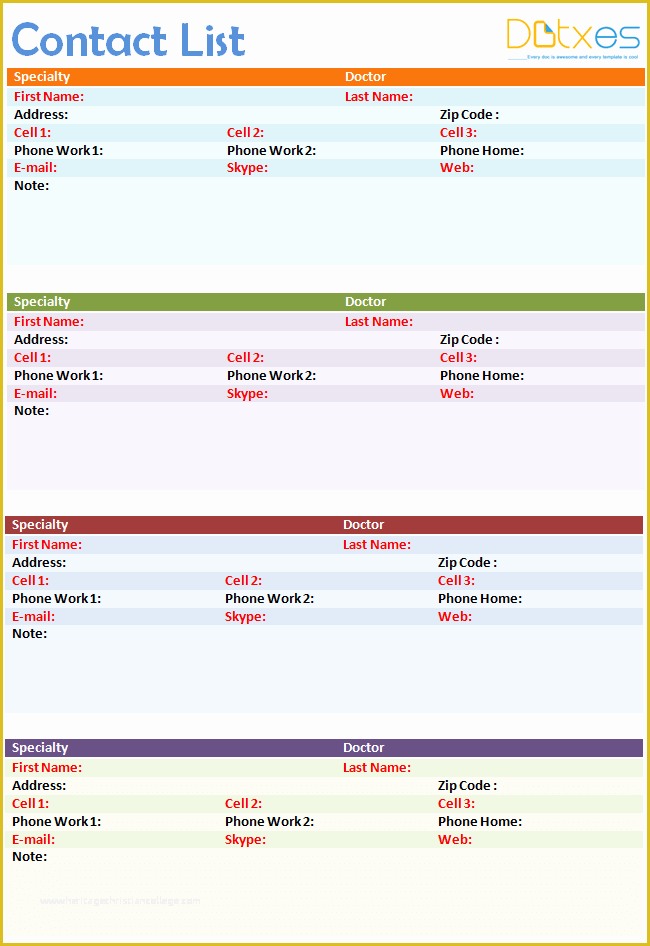 Free Contact List Template Of Contact List Template In Ms Word 4 Per Page for Personal