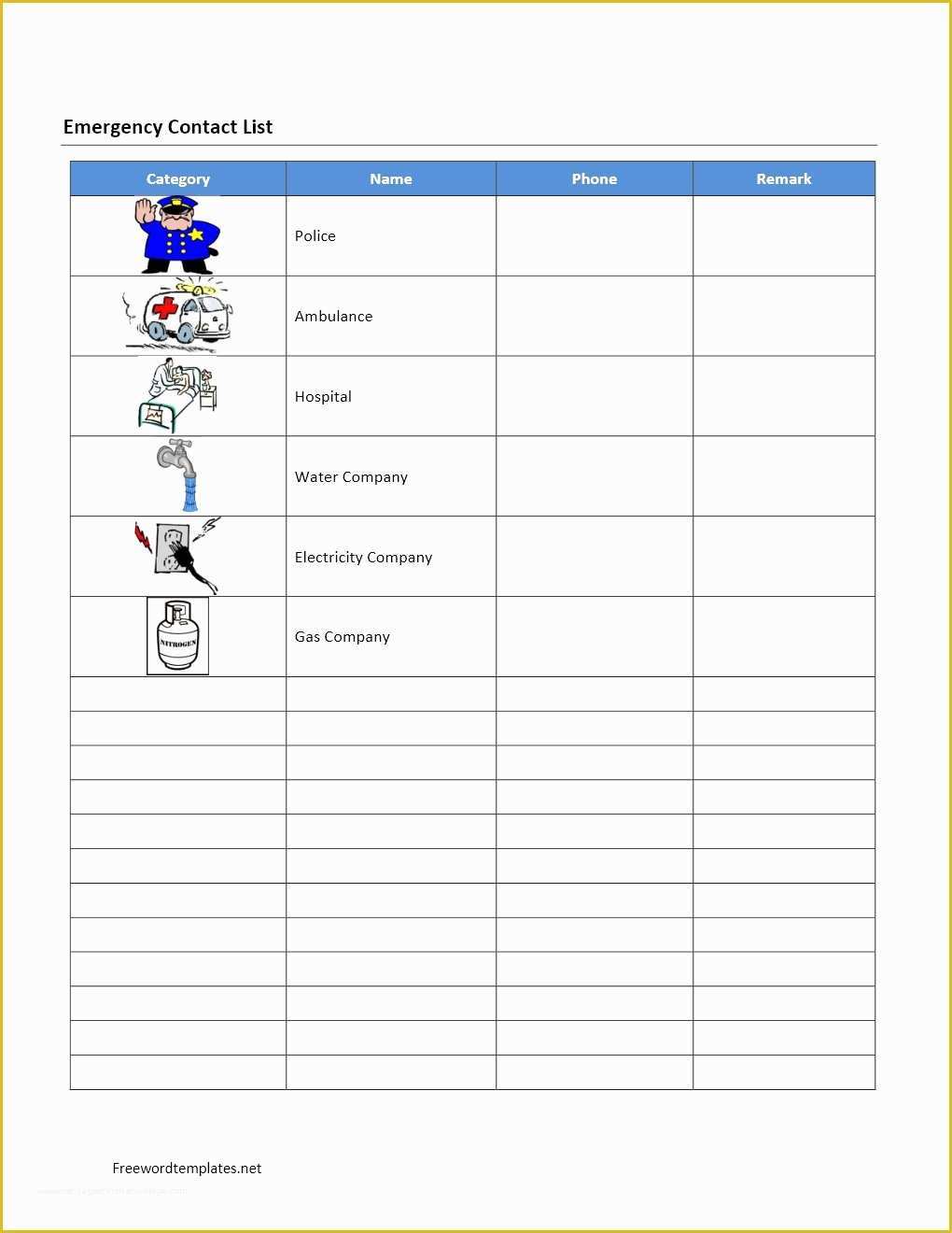 Free Contact List Template Of Emergency Contact List