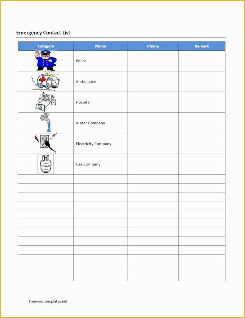 Free Contact List Template Of Emergency Contact List