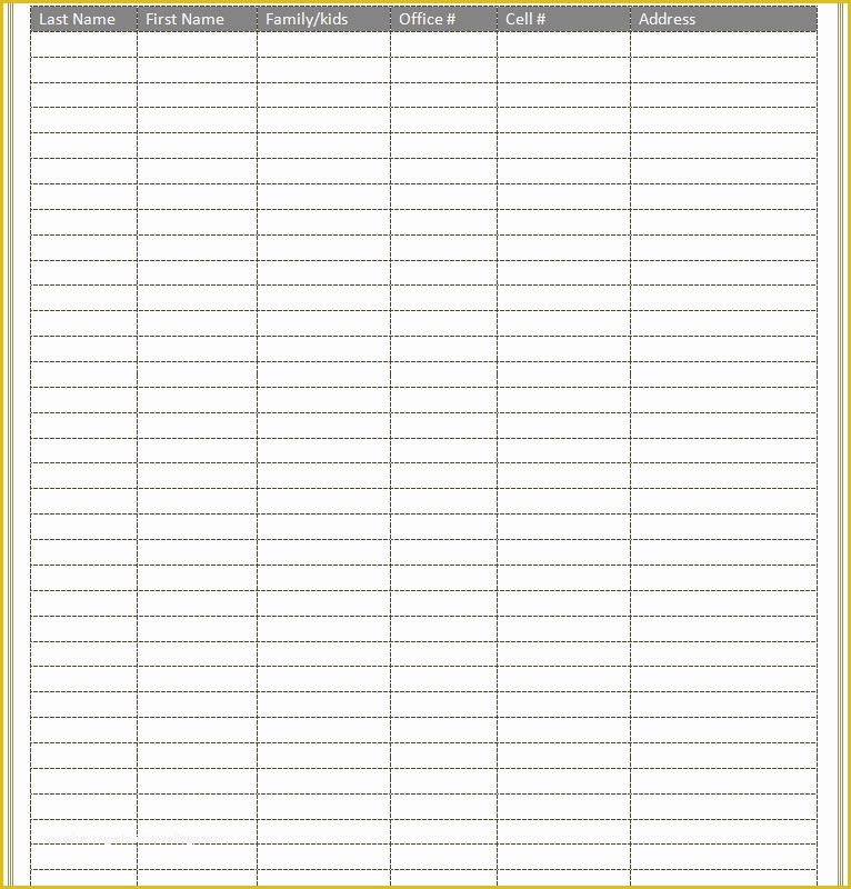 Free Contact List Template Of Free Printable Contact List Templates
