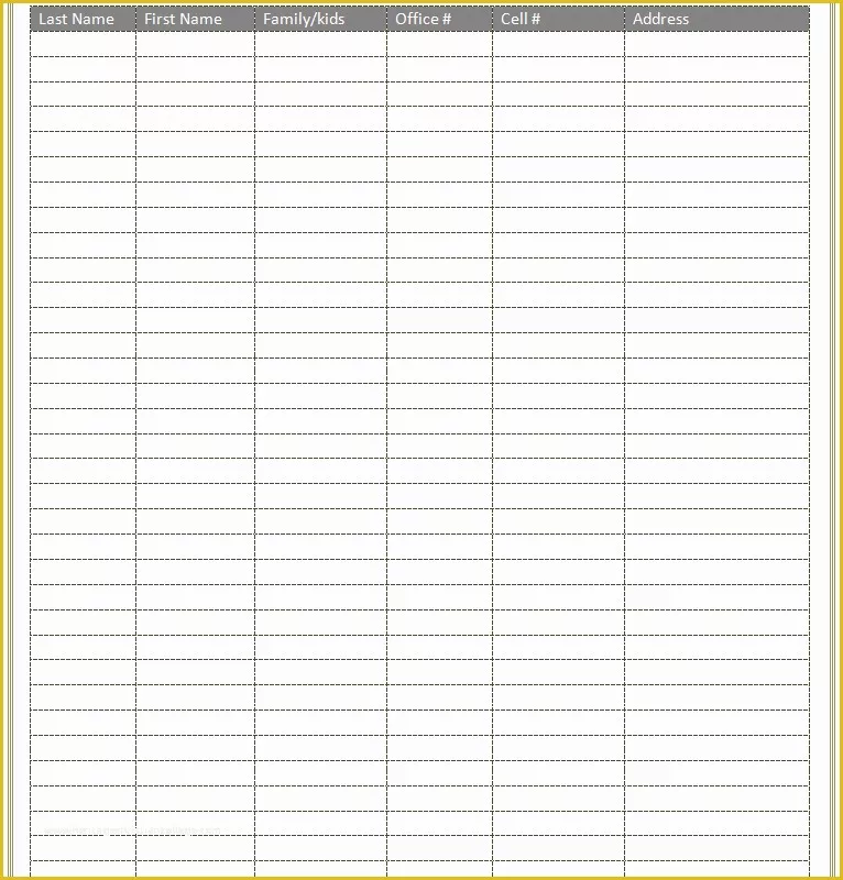 Free Contact List Template Of Free Printable Contact List Templates