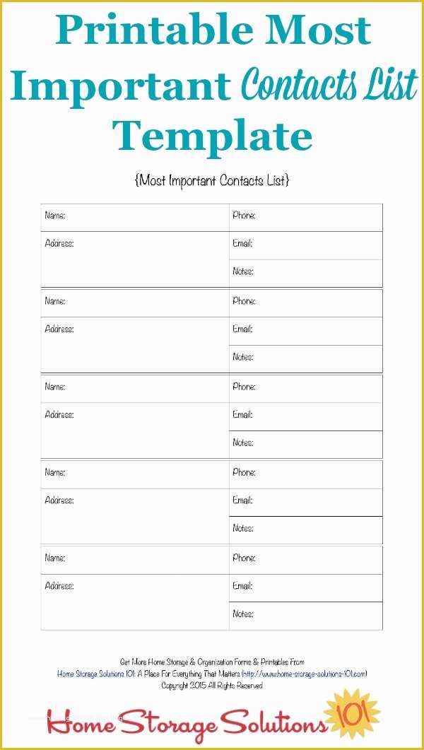Free Contact List Template Of Free Printable Important Contact List Template