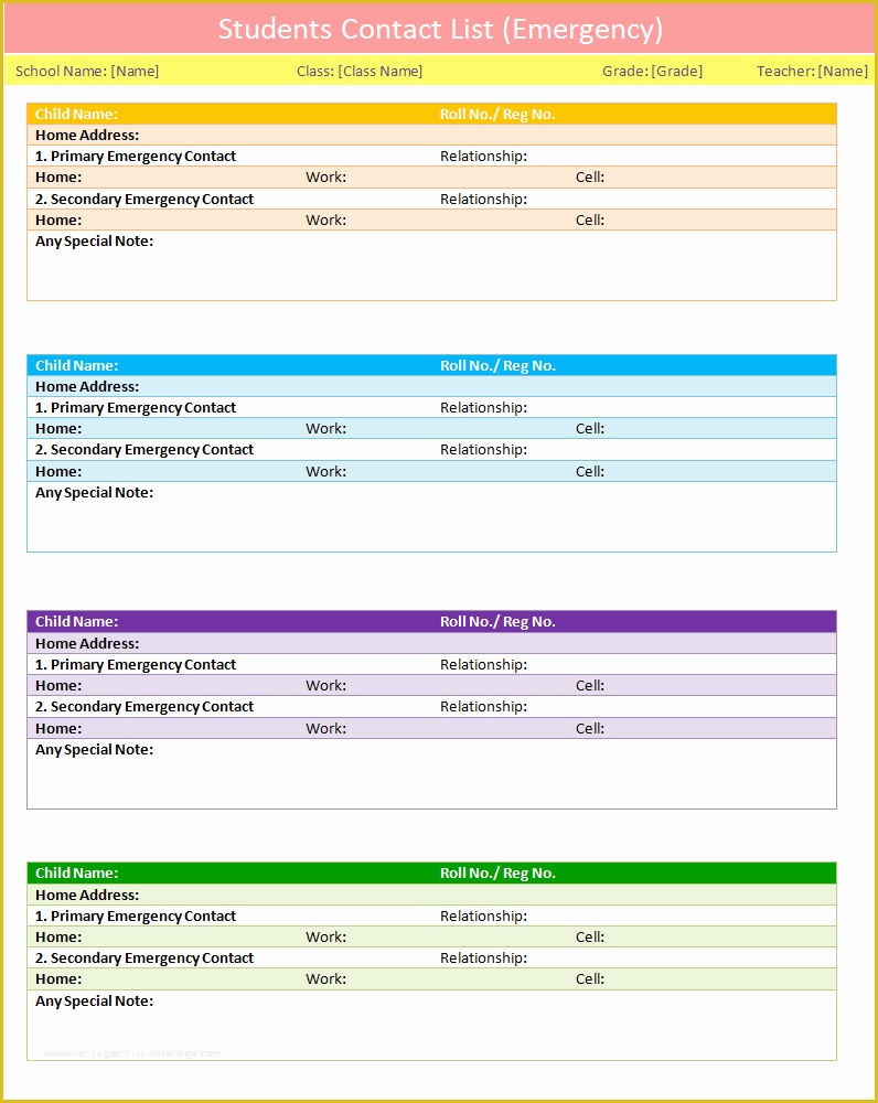 Free Contact List Template Of Students Contact List Template to Use In Case Of Emergency