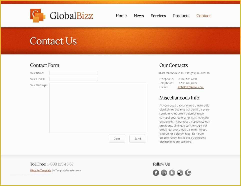 Free Contact Page Template Of Business Website Free HTML Template