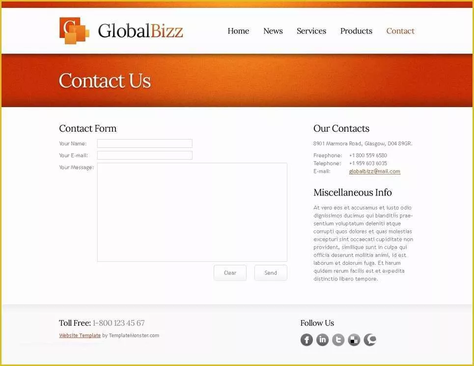 Free Contact Page Template Of Business Website Free HTML Template