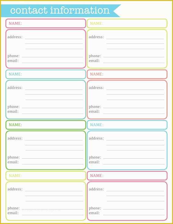 Free Contact Page Template Of Contact Information Address Sheet Printable