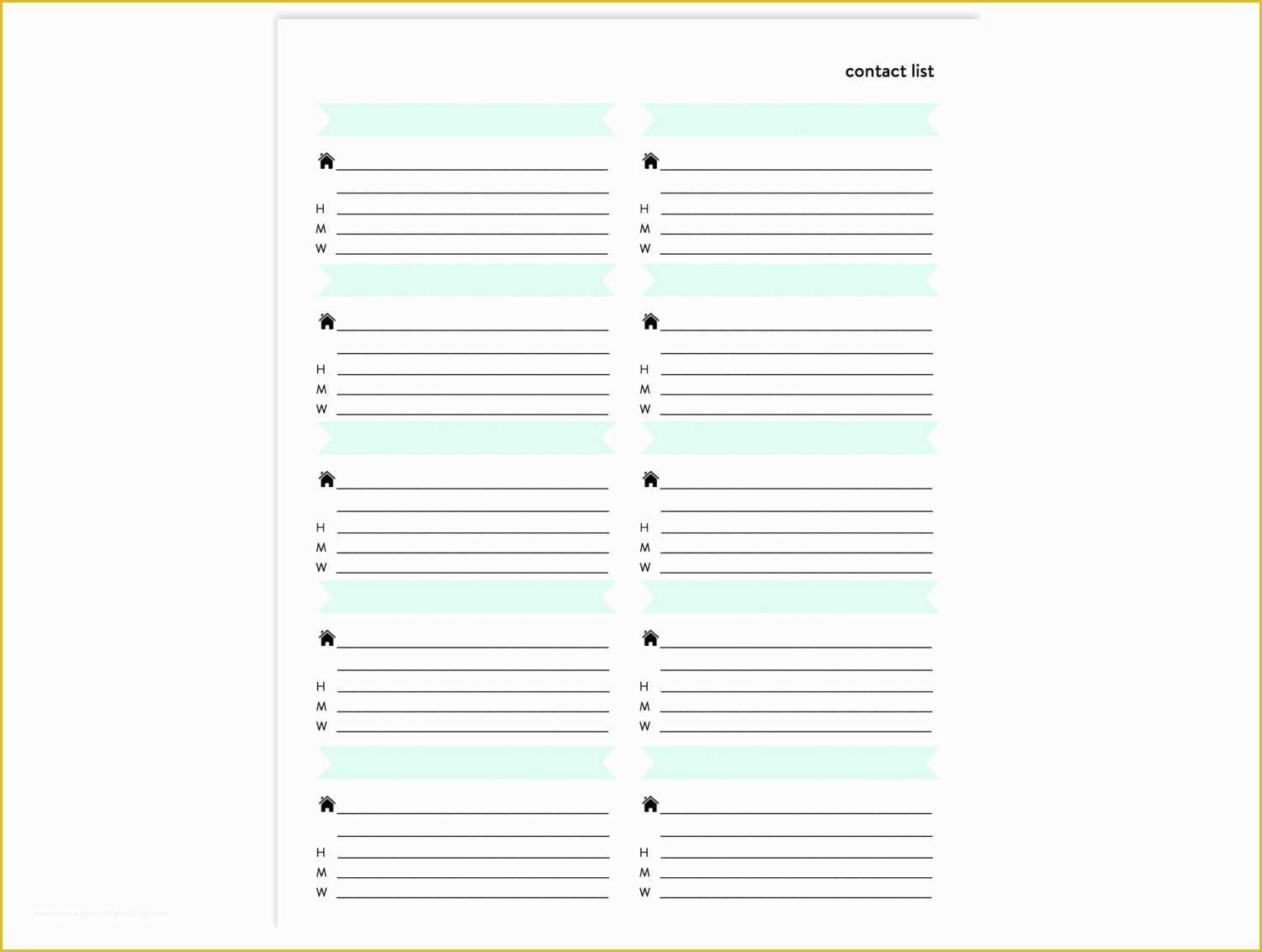 Free Contact Page Template Of Contact List Printable Address Book Page Instant Download