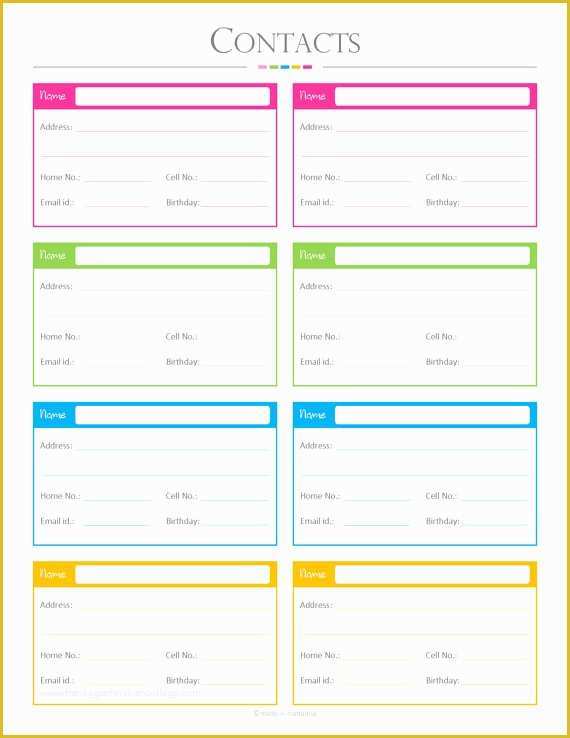 Free Contact Page Template Of Contacts List Pdf Planner Contact List Checklist List to