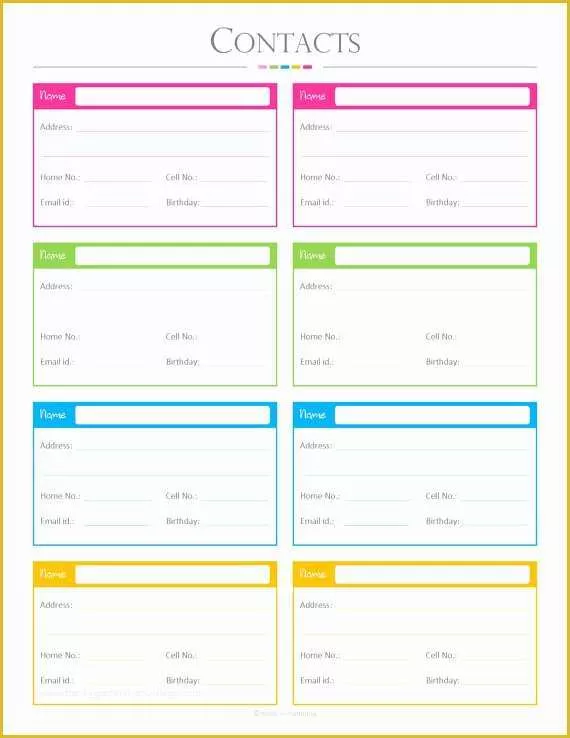 Free Contact Page Template Of Contacts List Pdf Planner Contact List Checklist List to