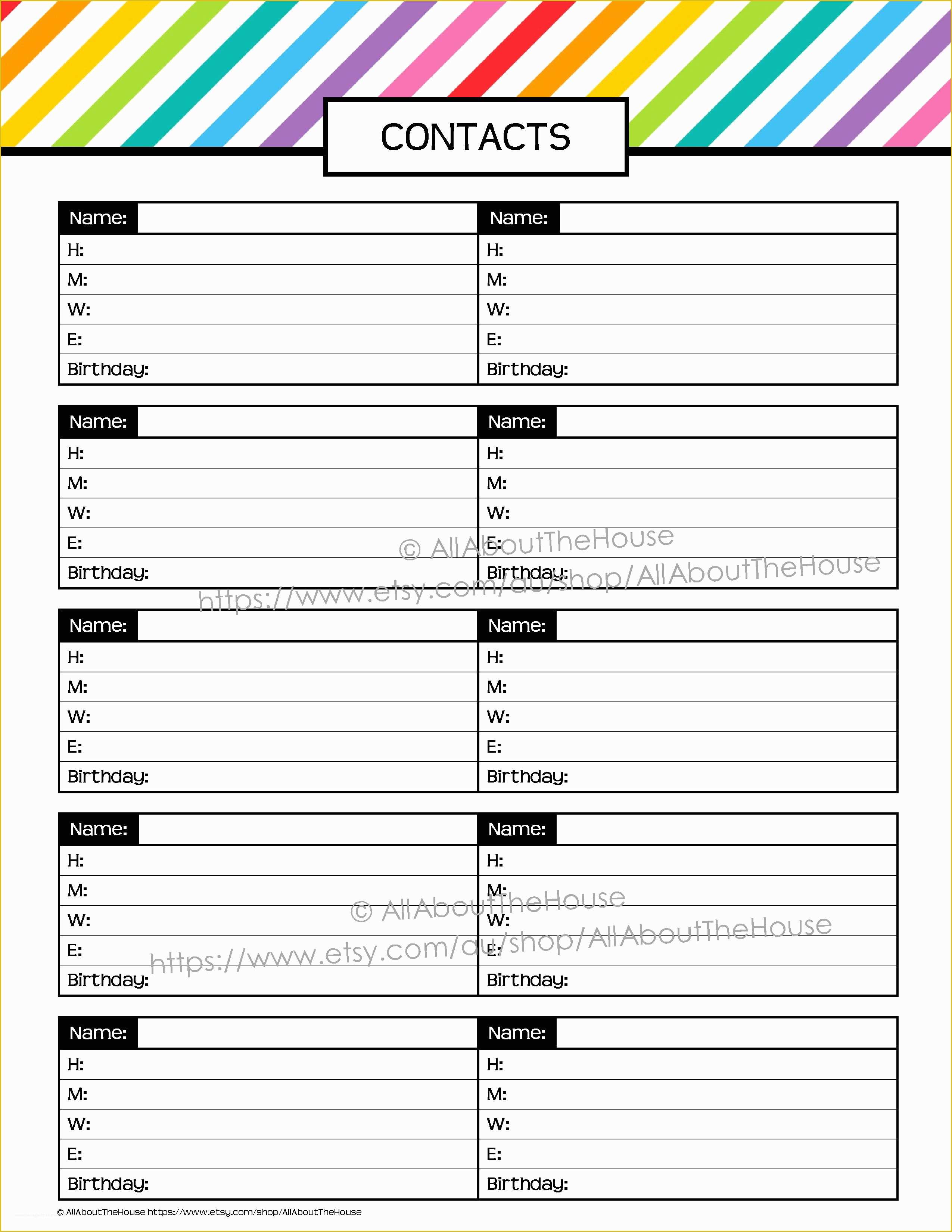 Free Contact Page Template Of My 2015 Printable Rainbow Daily Planner