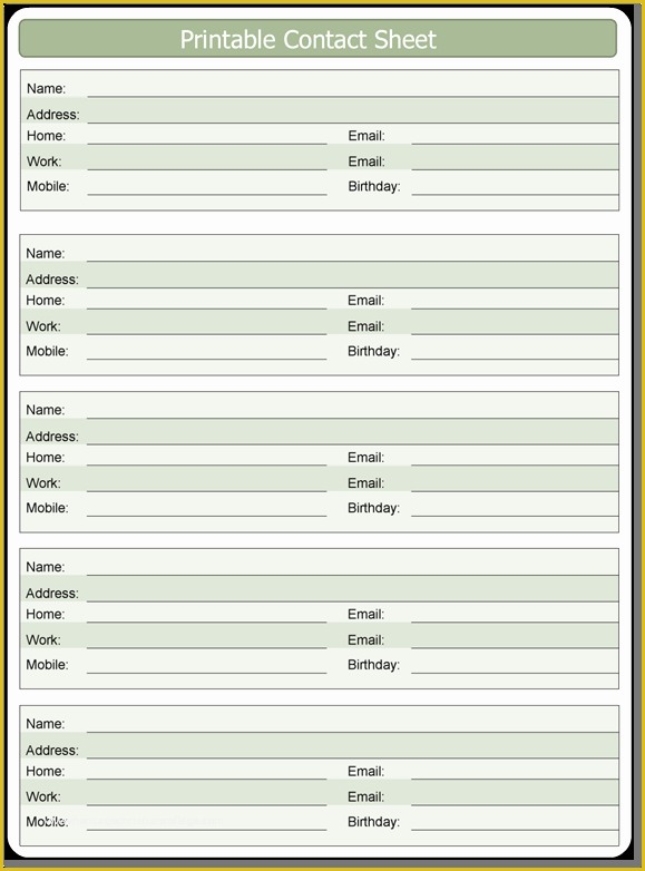 Free Contact Page Template Of Printable Contact Sheet Template