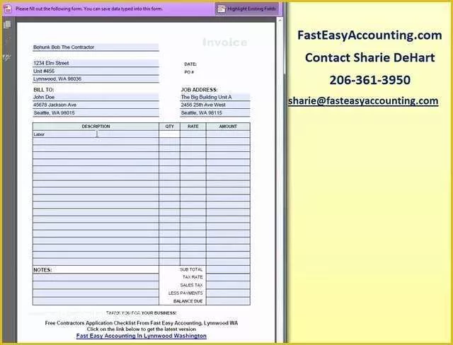 Free Contractor Invoice Template Pdf Of Free Contractor Invoice Template Pdf