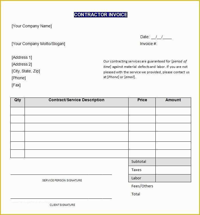 Free Contractor Invoice Template Pdf Of Free Invoice Template Invoice Templates