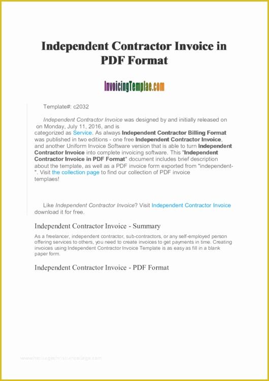 Free Contractor Invoice Template Pdf Of Independent Contractor Invoice Template Printable Pdf