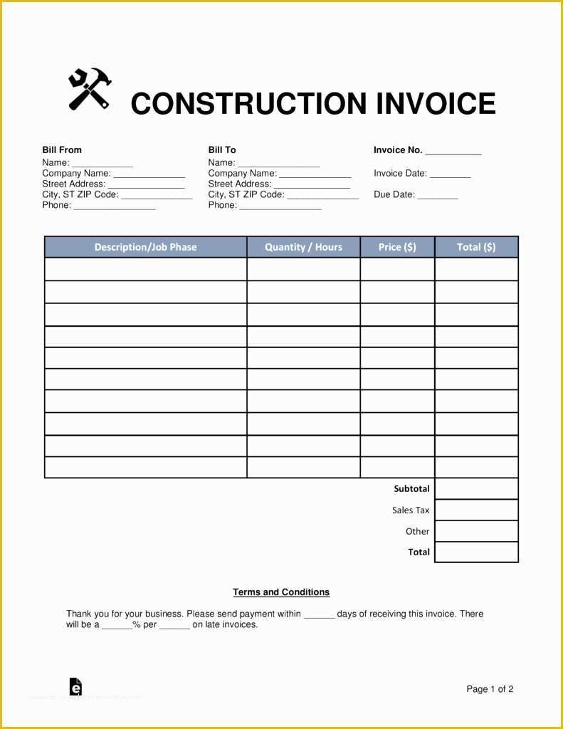 52 Free Contractor Invoice Template Pdf